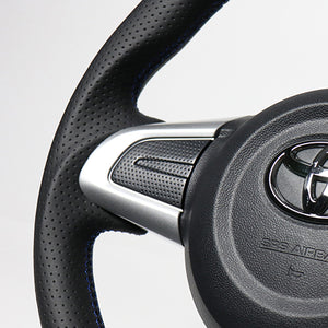 REAL ORIGINAL SERIES SOFT D SHAPE ALL LEATHER BLUE X BLACK EURO STITCH STEERING WHEEL FOR DAIHATSU THOR 900 : ZENKI  M90-LPB-BL