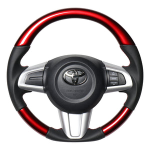 REAL ORIGINAL SERIES SOFT D SHAPE PEARL RED RED X BLACK EURO STITCH STEERING WHEEL FOR TOYOTA PIXIS JOY C LA250A LA260A  M90-RDW-RD