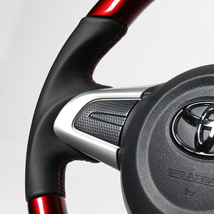 REAL ORIGINAL SERIES SOFT D SHAPE PEARL RED RED X BLACK EURO STITCH STEERING WHEEL FOR SUBARU JUSTY 900 : ZENKI  M90-RDW-RD