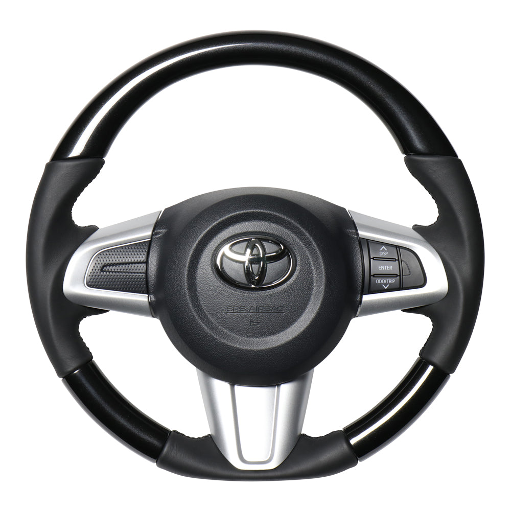 REAL ORIGINAL SERIES SOFT D SHAPE PEARL BLACK BLACK STITCH STEERING WHEEL FOR DAIHATSU CAST ACTIVA LA250S LA260S  M90-BKP-BK