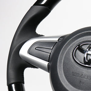REAL ORIGINAL SERIES SOFT D SHAPE PEARL BLACK BLACK STITCH STEERING WHEEL FOR DAIHATSU MOVE LA150S LA160S M90-BKP-BK