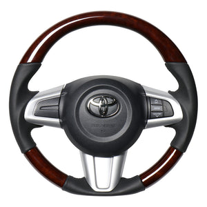 REAL ORIGINAL SERIES SOFT D SHAPE BROWN WOOD BLACK STITCH STEERING WHEEL FOR DAIHATSU WAKE LA700S: KOUKI LA710S: KOUKI  M90-BRW-BK