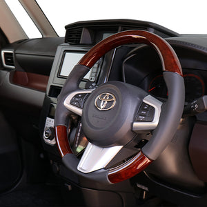 REAL ORIGINAL SERIES SOFT D SHAPE BROWN WOOD BLACK STITCH STEERING WHEEL FOR DAIHATSU WAKE LA700S: KOUKI LA710S: KOUKI  M90-BRW-BK