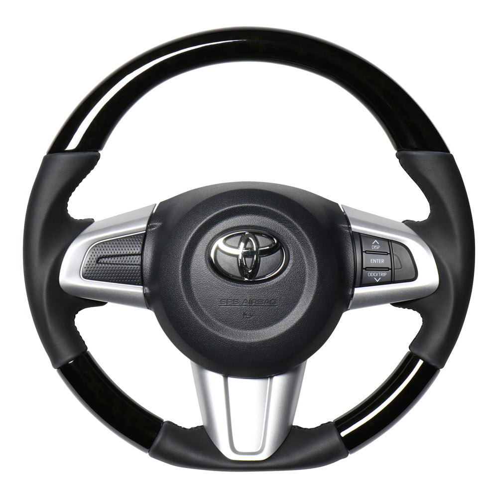 REAL ORIGINAL SERIES SOFT D SHAPE BLACK WOOD BLACK STITCH STEERING WHEEL FOR DAIHATSU CAST ACTIVA LA250S LA260S  M90-BKW-BK