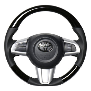 REAL ORIGINAL SERIES SOFT D SHAPE BLACK WOOD BLACK STITCH STEERING WHEEL FOR DAIHATSU MOVE CANVAS LA800S LA810S  M90-BKW-BK