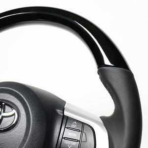 REAL ORIGINAL SERIES SOFT D SHAPE BLACK WOOD BLACK STITCH STEERING WHEEL FOR SUBARU STELLA LA150F LA160F  M90-BKW-BK
