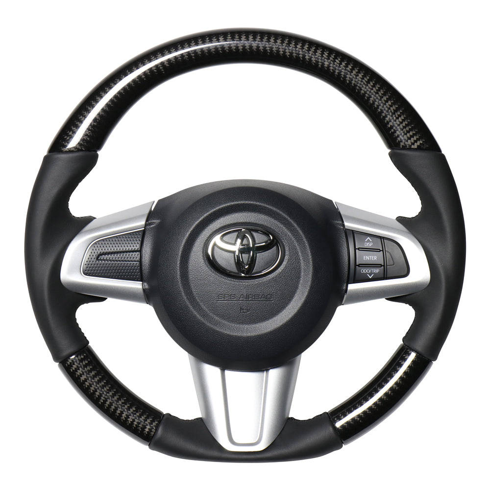 REAL ORIGINAL SERIES SOFT D SHAPE BLACK CARBON BLACK STITCH STEERING WHEEL FOR TOYOTA PIXIS MEGA LA700A:LATE LA710A:LATE  M90-BKC-BK