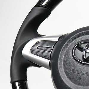 REAL ORIGINAL SERIES SOFT D SHAPE BLACK CARBON BLACK STITCH STEERING WHEEL FOR SUBARU STELLA LA150F LA160F  M90-BKC-BK