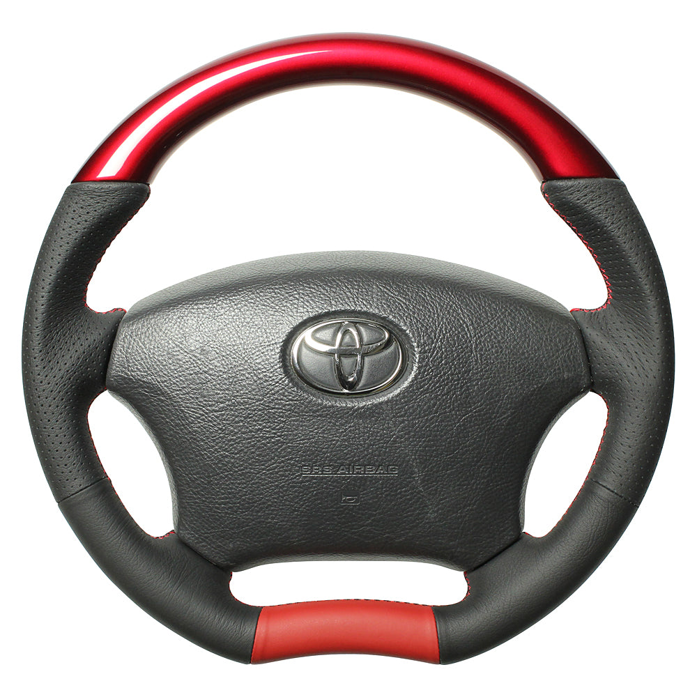 REAL ORIGINAL SERIES C SHAPE PEARL RED RED X BLACK EURO STITCH STEERING WHEEL FOR TOYOTA IPSUM 20 : KOUKI  H200-RDW-RD