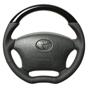 REAL ORIGINAL SERIES C SHAPE PIANO BLACK RED X BLACK EURO STITCH STEERING WHEEL FOR TOYOTA ALPHARD 10  H200-PBW-RD