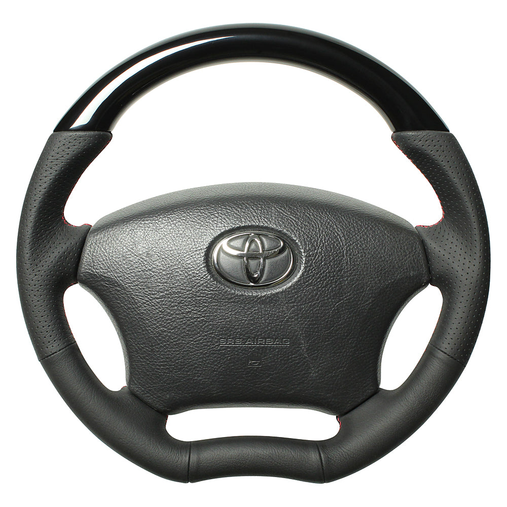 REAL ORIGINAL SERIES C SHAPE PIANO BLACK RED X BLACK EURO STITCH STEERING WHEEL FOR TOYOTA VOXY 60 : KOUKI  H200-PBW-RD