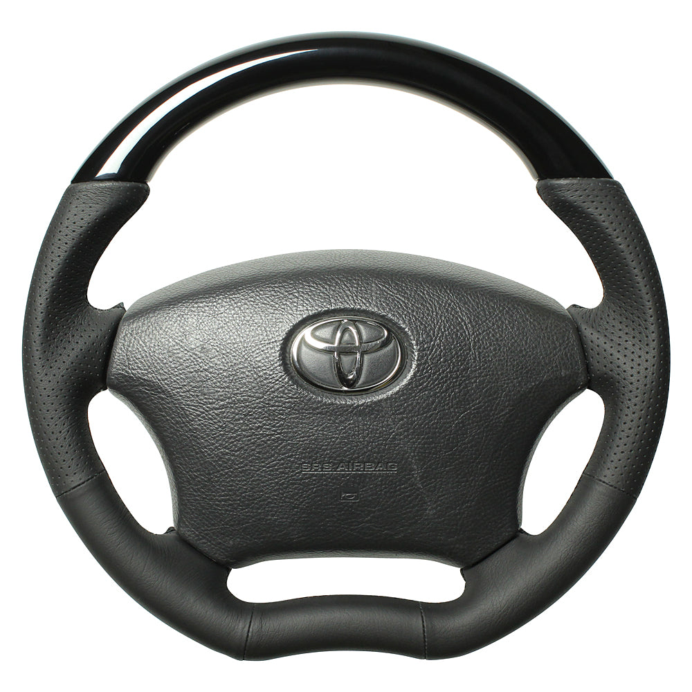 REAL ORIGINAL SERIES C SHAPE PIANO BLACK BLACK EURO STITCH STEERING WHEEL FOR TOYOTA NOAH 60 : KOUKI  H200-PBW-BK
