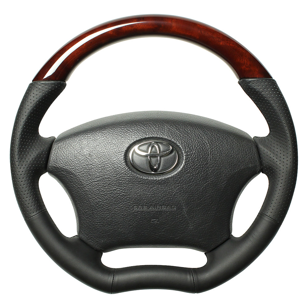 REAL ORIGINAL SERIES C SHAPE BROWN WOOD BLACK EURO STITCH STEERING WHEEL FOR TOYOTA LITEACE VAN S402  H200-BRW-BK