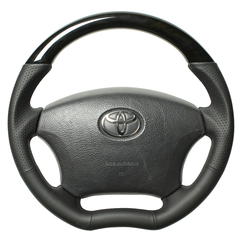 REAL ORIGINAL SERIES C SHAPE BLACK WOOD BLACK EURO STITCH STEERING WHEEL FOR TOYOTA TOWN ACE TRUCK S412  H200-BKW-BK