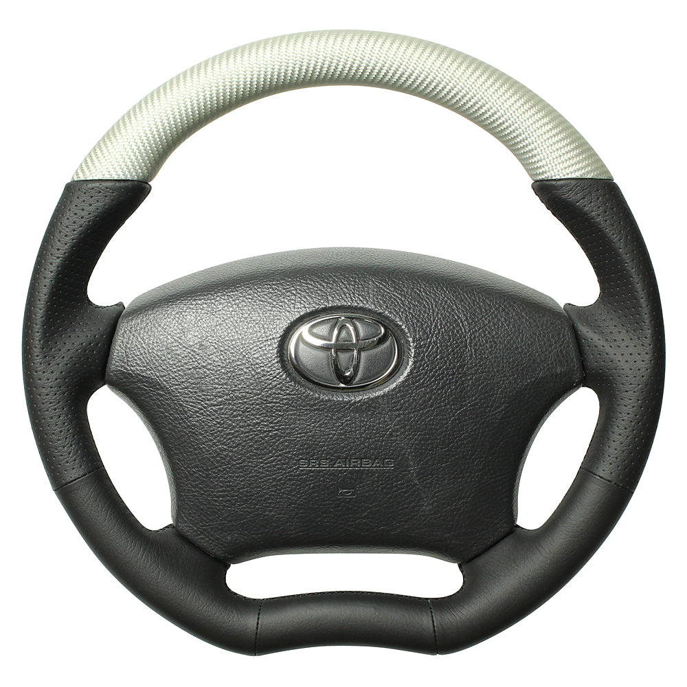 REAL ORIGINAL SERIES C SHAPE MATTE SILVER CARBON UNGLAZED BLACK EURO STITCH STEERING WHEEL FOR TOYOTA ESTIMA 30 : KOUKI 40 : KOUKI  H200-SLC-BK
