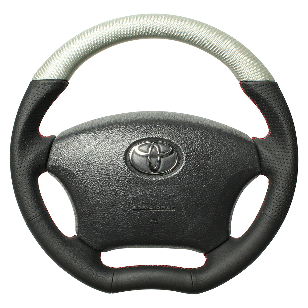 REAL ORIGINAL SERIES C SHAPE MATTE SILVER CARBON UNGLAZED RED X GRAY EURO STITCH STEERING WHEEL FOR TOYOTA IPSUM 20 : KOUKI  H200-SLC-RD