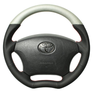REAL ORIGINAL SERIES C SHAPE MATTE SILVER CARBON UNGLAZED RED X GRAY EURO STITCH STEERING WHEEL FOR TOYOTA NOAH 60 : KOUKI  H200-SLC-RD