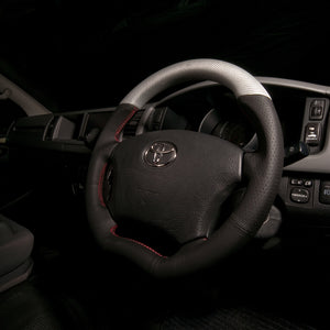 REAL ORIGINAL SERIES C SHAPE MATTE SILVER CARBON UNGLAZED RED X GRAY EURO STITCH STEERING WHEEL FOR TOYOTA LITEACE TRUCK S402  H200-SLC-RD
