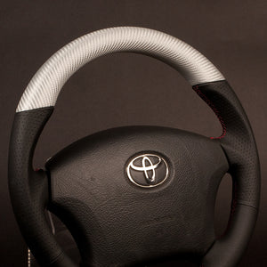 REAL ORIGINAL SERIES C SHAPE MATTE SILVER CARBON UNGLAZED RED X GRAY EURO STITCH STEERING WHEEL FOR TOYOTA LITEACE TRUCK S402  H200-SLC-RD
