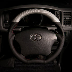 REAL ORIGINAL SERIES C SHAPE MATTE SILVER CARBON UNGLAZED RED X GRAY EURO STITCH STEERING WHEEL FOR TOYOTA NOAH 60 : KOUKI  H200-SLC-RD