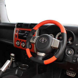 REAL ORIGINAL SERIES SOFT D SHAPE ORANGE BLACK STITCH STEERING WHEEL FOR TOYOTA FJ CRUISER GSJ15W FJ-ORW-BK