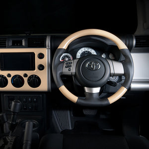 REAL ORIGINAL SERIES SOFT D SHAPE BEIGE SILVER STITCH STEERING WHEEL FOR TOYOTA FJ CRUISER GSJ15W FJ-BGW-SL