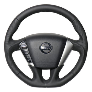 REAL ORIGINAL SERIES SOFT D SHAPE ALL LEATHER BLACK EURO STITCH STEERING WHEEL FOR NISSAN ELGRAND E52  NSC-LPB-BK