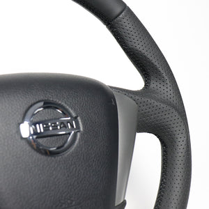 REAL ORIGINAL SERIES SOFT D SHAPE ALL LEATHER BLACK EURO STITCH STEERING WHEEL FOR NISSAN ELGRAND E52  NSC-LPB-BK