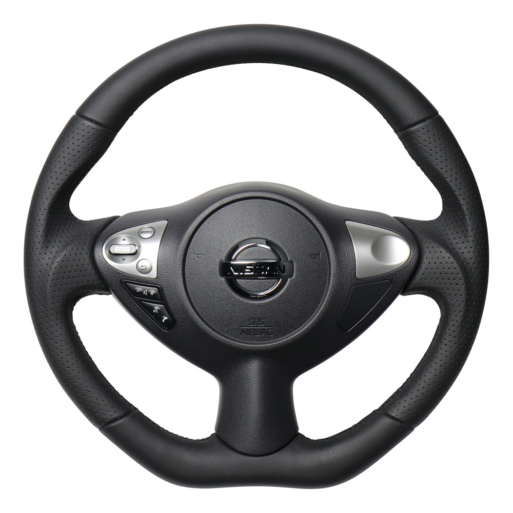 REAL ORIGINAL SERIES D SHAPE ALL LEATHER BLACK EURO STITCH STEERING WHEEL FOR NISSAN JUKE F15 NSB-LPB-BK