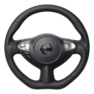 REAL ORIGINAL SERIES D SHAPE ALL LEATHER BLACK EURO STITCH STEERING WHEEL FOR NISSAN FAIRLADY Z Z34 NSB-LPB-BK