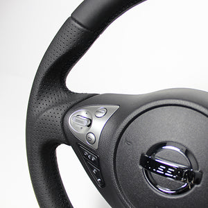 REAL ORIGINAL SERIES D SHAPE ALL LEATHER BLACK EURO STITCH STEERING WHEEL FOR NISSAN JUKE F15 NSB-LPB-BK