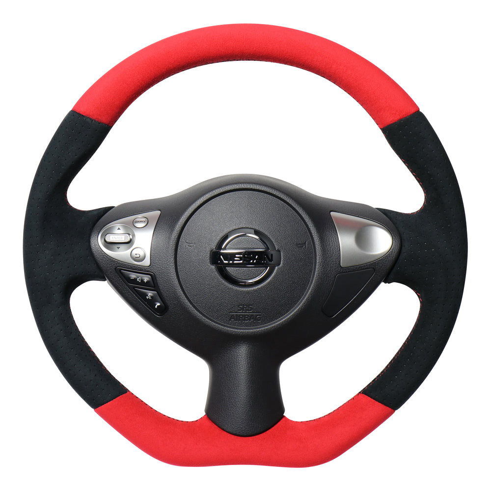REAL ORIGINAL SERIES D SHAPE RED & BLACK ULTRA SUEDE RED X BLACK EURO STITCH STEERING WHEEL FOR NISSAN JUKE F15 NSB-ALC-RD - Black Hawk Japan