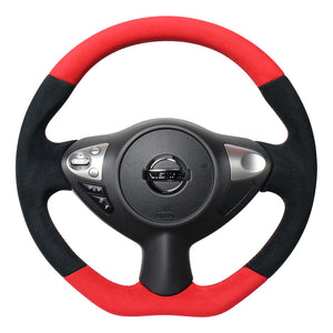 REAL ORIGINAL SERIES D SHAPE RED & BLACK ULTRA SUEDE RED X BLACK EURO STITCH STEERING WHEEL FOR NISSAN MARCH NISMO K13  NSB-ALC-RD