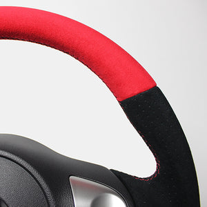 REAL ORIGINAL SERIES D SHAPE RED & BLACK ULTRA SUEDE RED X BLACK EURO STITCH STEERING WHEEL FOR NISSAN MARCH NISMO K13  NSB-ALC-RD