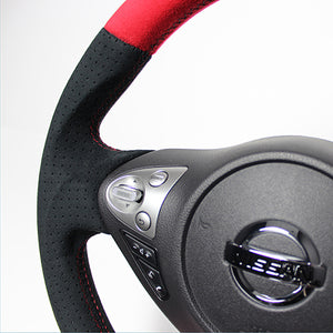 REAL ORIGINAL SERIES D SHAPE RED & BLACK ULTRA SUEDE RED X BLACK EURO STITCH STEERING WHEEL FOR NISSAN JUKE F15 NSB-ALC-RD - Black Hawk Japan