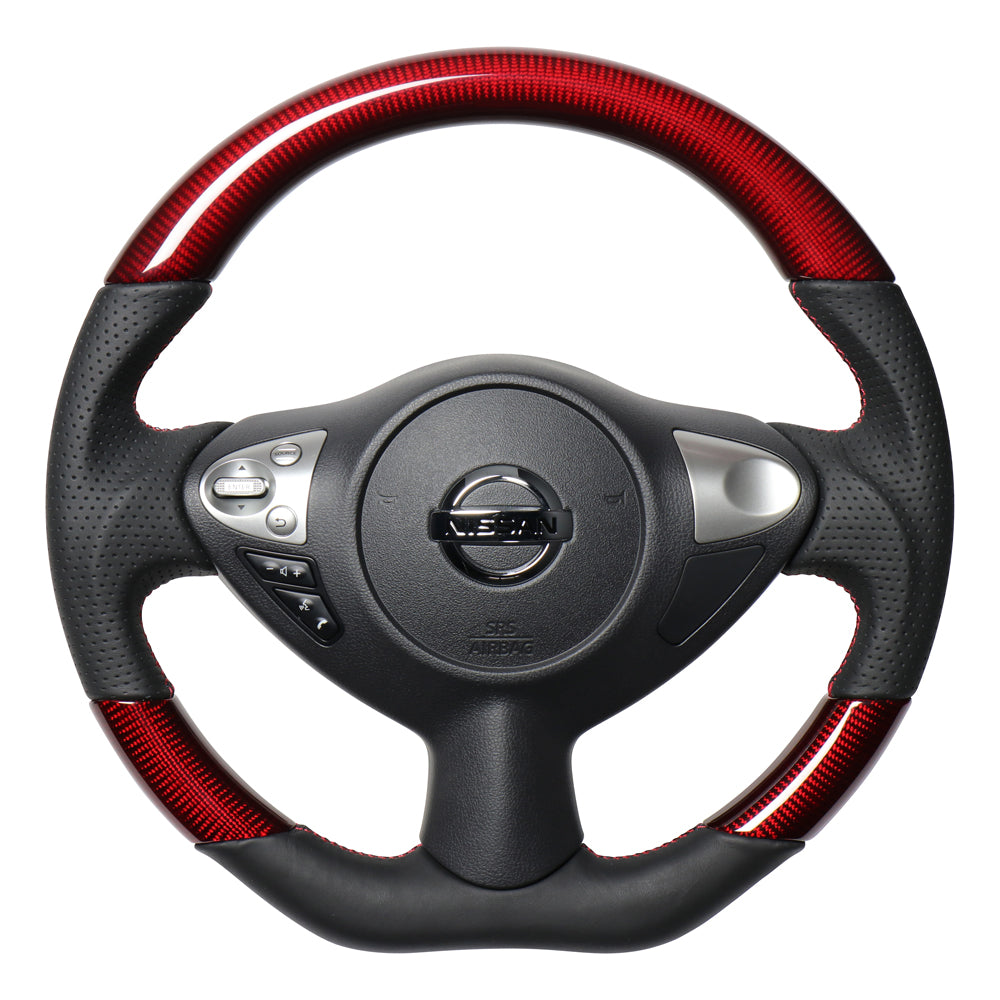 REAL ORIGINAL SERIES D SHAPE RED CARBON RED X BLACK EURO STITCH STEERING WHEEL FOR NISSAN JUKE F15 NSB-RDC-RD