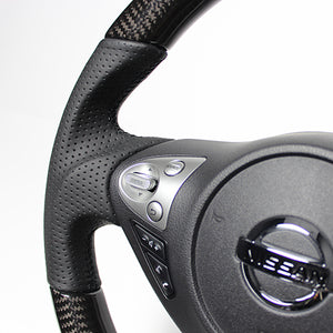 REAL ORIGINAL SERIES D SHAPE BLACK CARBON BLACK EURO STITCH STEERING WHEEL FOR NISSAN MARCH NISMO K13  NSB-BKC-BK