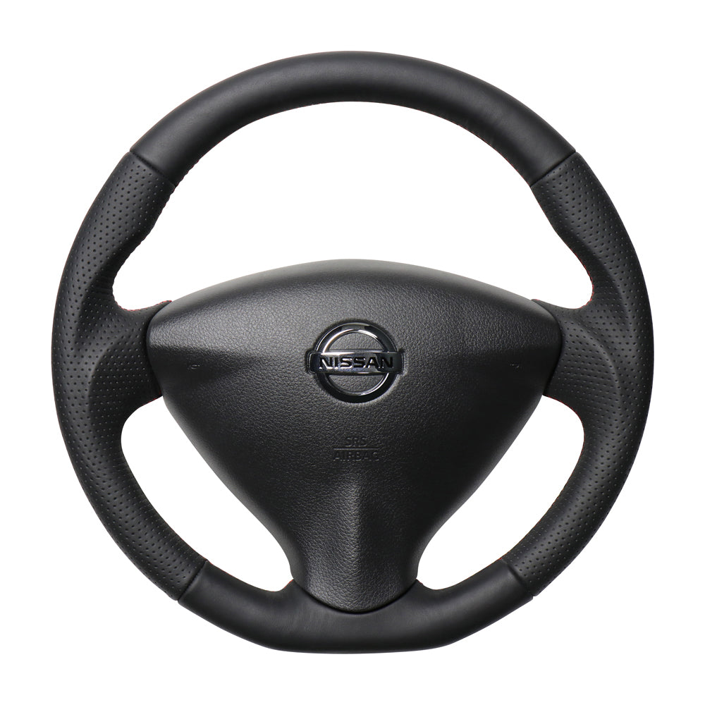 REAL ORIGINAL SERIES SOFT D SHAPE ALL LEATHER RED X BLACK EURO STITCH STEERING WHEEL FOR NISSAN SERENA C26  NSA-LPB-RD