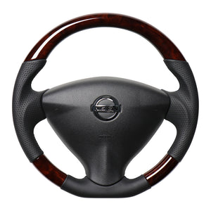 REAL ORIGINAL SERIES SOFT D SHAPE BROWN WOOD BLACK EURO STITCH STEERING WHEEL FOR NISSAN SERENA C26  NSA-BRW-BK