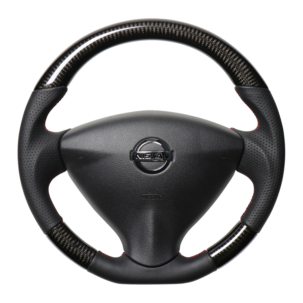 REAL ORIGINAL SERIES SOFT D SHAPE BLACK CARBON RED X BLACK EURO STITCH STEERING WHEEL FOR NISSAN NV350 CARAVAN E26: ZENKI  NSA-BKC-RD