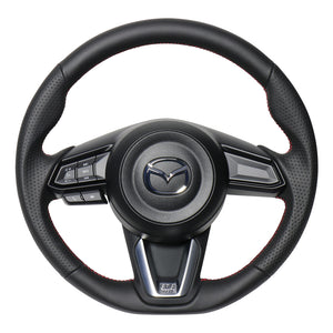 REAL ORIGINAL SERIES SOFT D SHAPE ALL LEATHER RED X BLACK EURO STITCH STEERING WHEEL FOR MAZDA AXELA BM:LATE BY:LATE  MZD-LPB-RD
