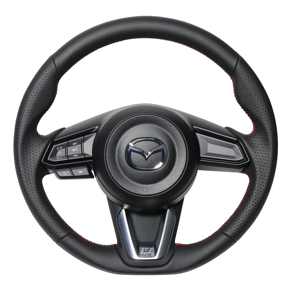 REAL ORIGINAL SERIES SOFT D SHAPE ALL LEATHER RED X BLACK EURO STITCH STEERING WHEEL FOR MAZDA CX-8 KG  MZD-LPB-RD - Black Hawk Japan
