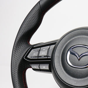 REAL ORIGINAL SERIES SOFT D SHAPE ALL LEATHER RED X BLACK EURO STITCH STEERING WHEEL FOR MAZDA AXELA BM:LATE BY:LATE  MZD-LPB-RD