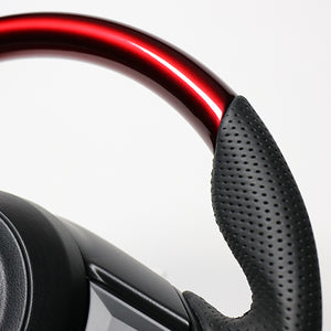 REAL ORIGINAL SERIES SOFT D SHAPE PEARL RED BLACK EURO STITCH STEERING WHEEL FOR MAZDA CX-3 DK:LATE  MZD-RDW-BK