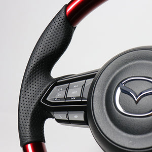 REAL ORIGINAL SERIES SOFT D SHAPE PEARL RED BLACK EURO STITCH STEERING WHEEL FOR MAZDA CX-3 DK:LATE  MZD-RDW-BK