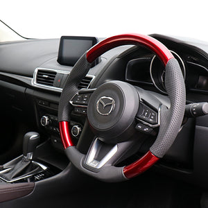 REAL ORIGINAL SERIES SOFT D SHAPE PEARL RED BLACK EURO STITCH STEERING WHEEL FOR MAZDA CX-5 KF  MZD-RDW-BK