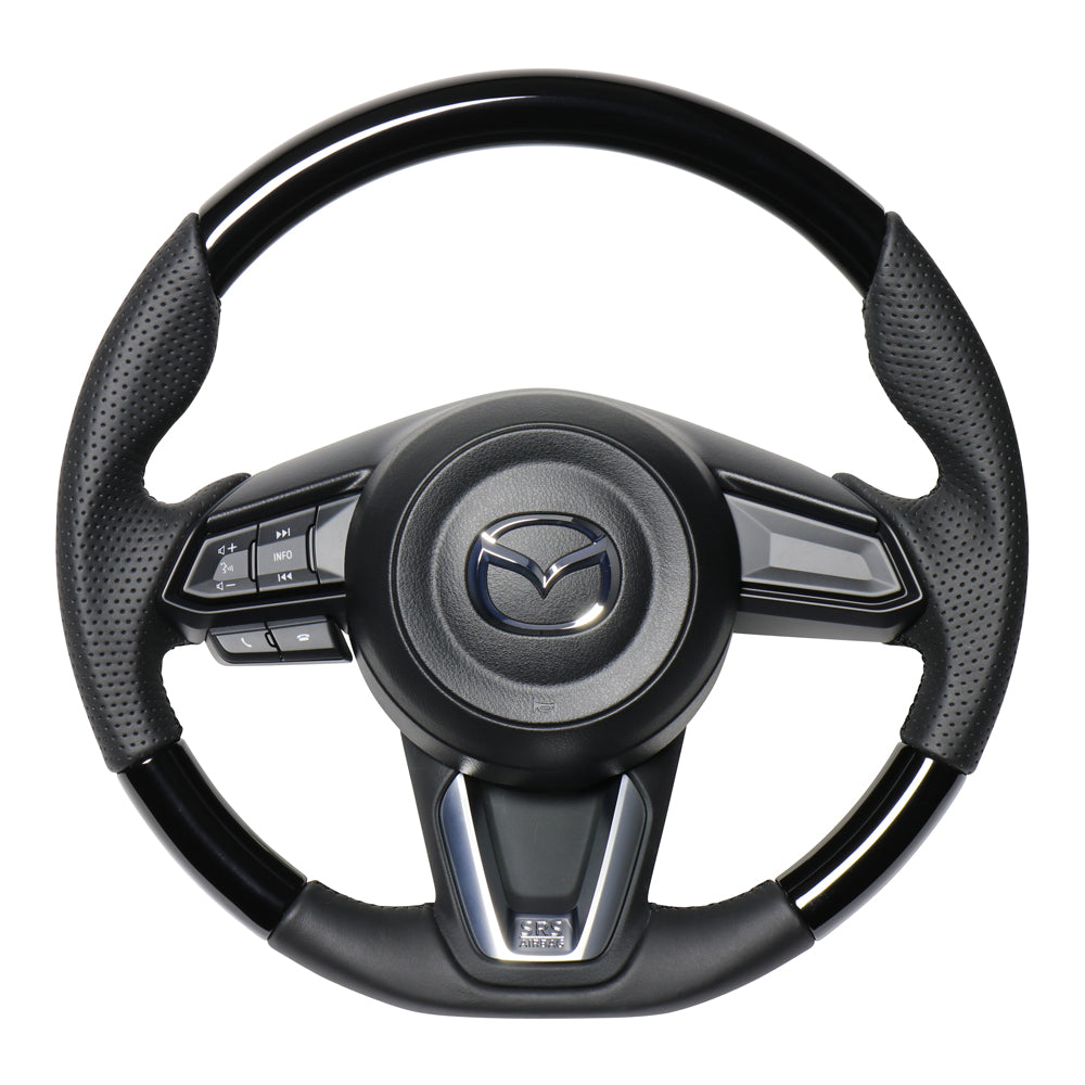 REAL ORIGINAL SERIES SOFT D SHAPE PIANO BLACK BLACK EURO STITCH STEERING WHEEL FOR MAZDA CX-3 DK:LATE  MZD-PBW-BK
