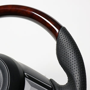 REAL ORIGINAL SERIES SOFT D SHAPE BROWN WOOD BLACK EURO STITCH STEERING WHEEL FOR MAZDA DEMIO DJ: KOUKI  MZD-BRW-BK