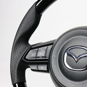REAL ORIGINAL SERIES SOFT D SHAPE BLACK WOOD BLACK EURO STITCH STEERING WHEEL FOR MAZDA DEMIO DJ: KOUKI  MZD-BKW-BK