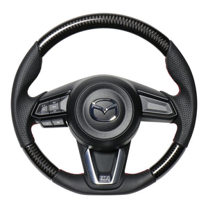 REAL ORIGINAL SERIES SOFT D SHAPE BLACK CARBON RED X BLACK EURO STITCH STEERING WHEEL FOR MAZDA CX-8 KG  MZD-BKC-RD